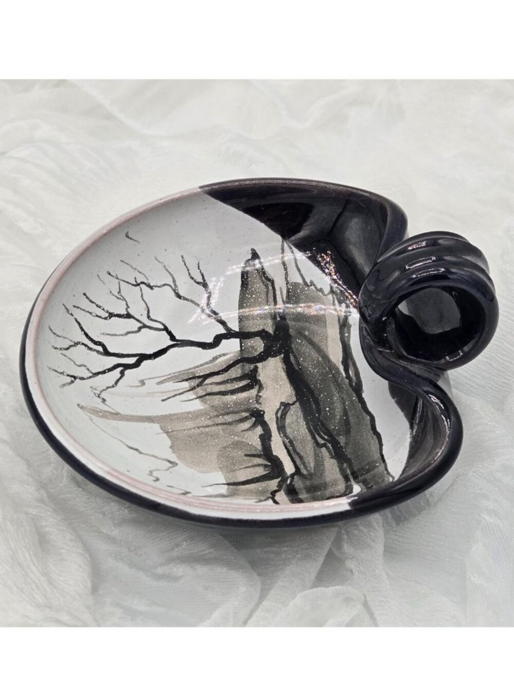 Ceramic Yarn Bowl 5x5 - Hand Painted Abstract Tree - Portable  Thread Holder